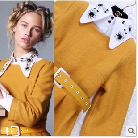 Yellow With Belts Nylon Wool Beading Winter Dresses