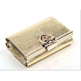 Gold Heart Shape Buttons Real Leather Women's Wallets