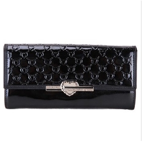 Black Real Leather Heart Shape Button Women's Wallets