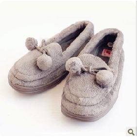 Gray Korean Style Small Balls On Wool Winter's Slippers