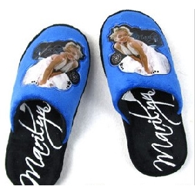 Black Blue Cartoon Images On Wool Anti Slip Winter Slippers