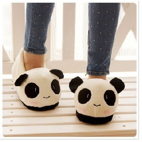 White Black Panda Shape Cold Resistant Winter Slippers