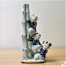 Ceramic White Blue Children Climbing The Bamboo Wedding Gifts