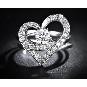 Silver Heart Shape With Shiny Diamond Wedding & Engagement Rings