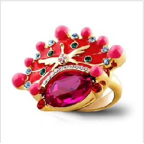 Red Gem Oval Shape National Style Wedding & Engagement Rings