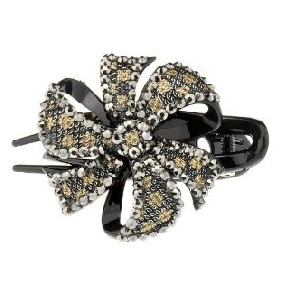 Black With Diamond Plastic Round Shape Hair Jewelry