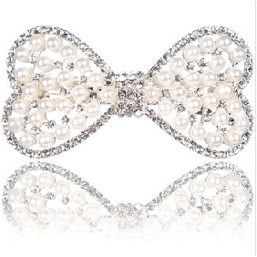 White Bow Shape With Shiny Pearls Elegant Hair Jewelry