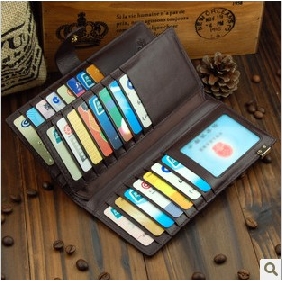 Brwon Rectangular Shape Real Leather Many Positions Card Holder