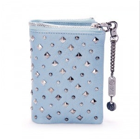 Sky Blue Rivet With Zipper Women's Card Holder