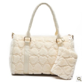 White Wool With Small Pockets Elegant Shoulder/Tote Dual Function Bags