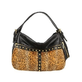 Black Leopard Grain Punk Style With Rivets Shoulder/Tote Dual Function Bags