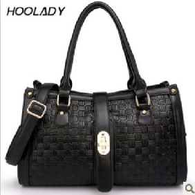 Black With Fashion Buttons Small Stripes On Shoulder/Tote Dual Function Bags