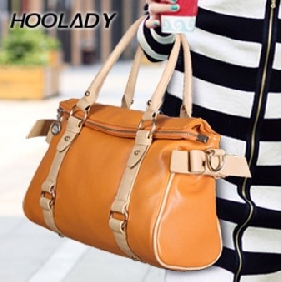 Orange With Beige Handle Biw Bow On Fashion Casual Shoulder/Tote Dual Function Bags