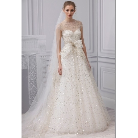 Ivory Sleeveless Beaded Floor Length Big Bow A-line Wedding Dresses