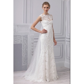 White Lace Sleeveless Long Embroidery A-line Wedding Dresses