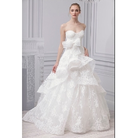 White Strapless Ruffles Ball Gown A-line Wedding Dresses