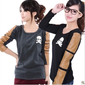 Round Collar PU Leather Cotton Skull Images On Women's Tank Tops