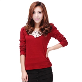 Red Lace Long Sleeves Slim Fashion Women's Tank Tops