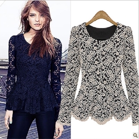 Lace Embroidery Ruffles Slim Long Sleeves Women's Tank Tops