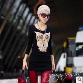 Black Long Style Owl Cartoon Images On Women's Tank Tops