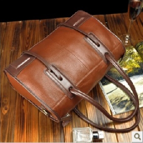 Retro Style Real Leather Dark Brown Shoulder Bags