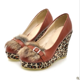 Brown Wool PU Leather With Platform Women's Casual Shoes