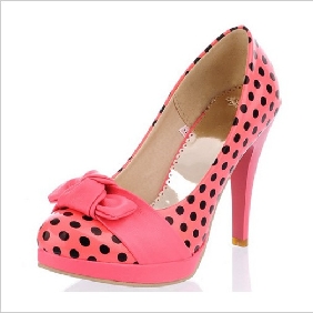 Pink High Heel Black Small Dots With Platform Women's Casual Shoes