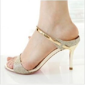 Gold With Sequins Sexy High Heel Women's Sandals