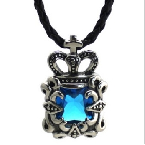 Korean Style Blue Gem Square Shape Men's Necklaces