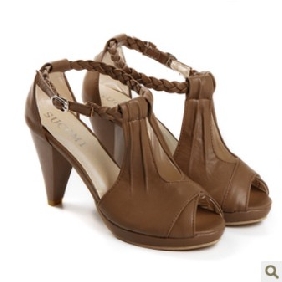 Brown High Heel Summer Fashion PU Leather Women's Sandals