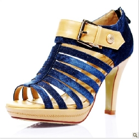 Royal Blue With Stripes High Platform Women's Sandals