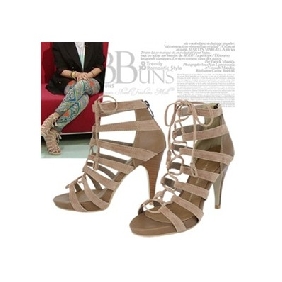 Beige High Heel Lace Up Elegant Fashion Women's Sandals