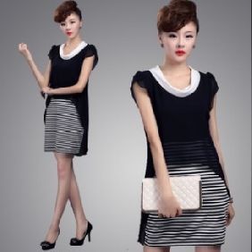 Ladies' False Tow Piece Asymmetrical Chiffon Stripes Tail Dresses for Women