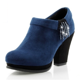Women's Elegant Diamond Side Zipper Rough Heels Platform Tassels Ankle Boots
