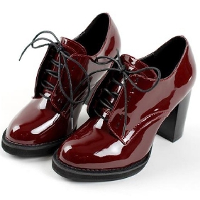 Women's Lace-up British Style Martin Boots Rough Heels Patent Leather Ankle Boots