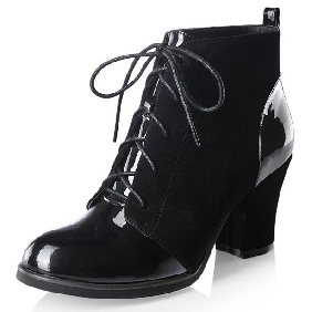 Women's European Genuine Leather Rough Heels Knight Martin Boots British Style Lace-up Ankle Boots