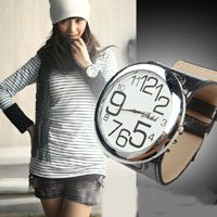Free Shipping Wristwatch Leather Big Women's Watches,black and White Color, Fashion Sample Sale W7049