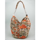 Fashion Linen Beaded Orange Florals Shoulder Bag Hobo
