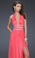 Customize Low V-Neck Dress A-Line Femme Chiffon Lady Prom Dress