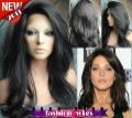 2011 New Celebrity Hairstyle Beautiful 20" Body Wave #1B Natural Black Swiss Lace Front Human Hair Wigs CHS084
