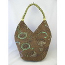 Fashion Brown Tapestry Beaded Florals Shoulder Bag Hobo