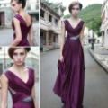 Free Shipping Claret Tencel Silk Sexy V- Neck Ceremony Dresses Brand Coniefox 80512