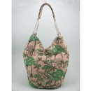 Fashion Linen Beaded Green Florals Shoulder Bag Hobo