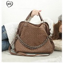 4pcs New Lady's Fashion Pu Leather Woven Shoulder Hobo Bag Brown Vintage Handbag -Free Shipping