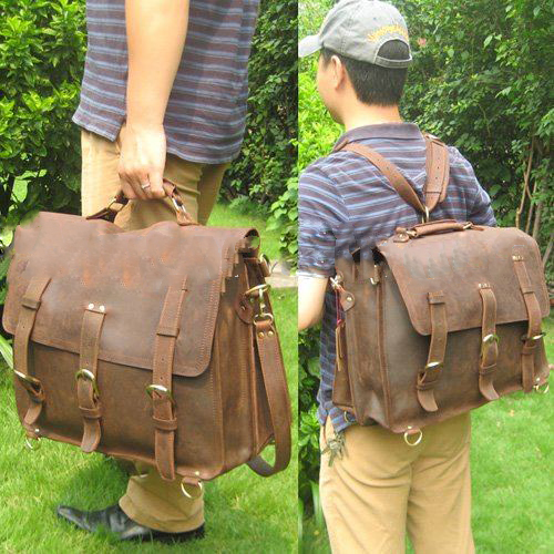 Large Full Grain Leather 3 Way Travel Backpack Luggage Duffle Gym Bags Briefcase