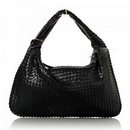 Free Shipping Woven PU Leather Hobo Slouch Bag - Black