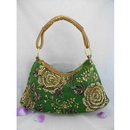 Fashion Green Tapestry Beaded Florals Shoulder Bag Hobo