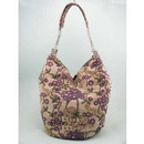 Fashion Linen Beaded Purple Florals Shoulder Bag Hobo