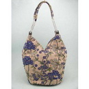 Fashion Linen Beaded Navyblue Florals Shoulder Bag Hobo
