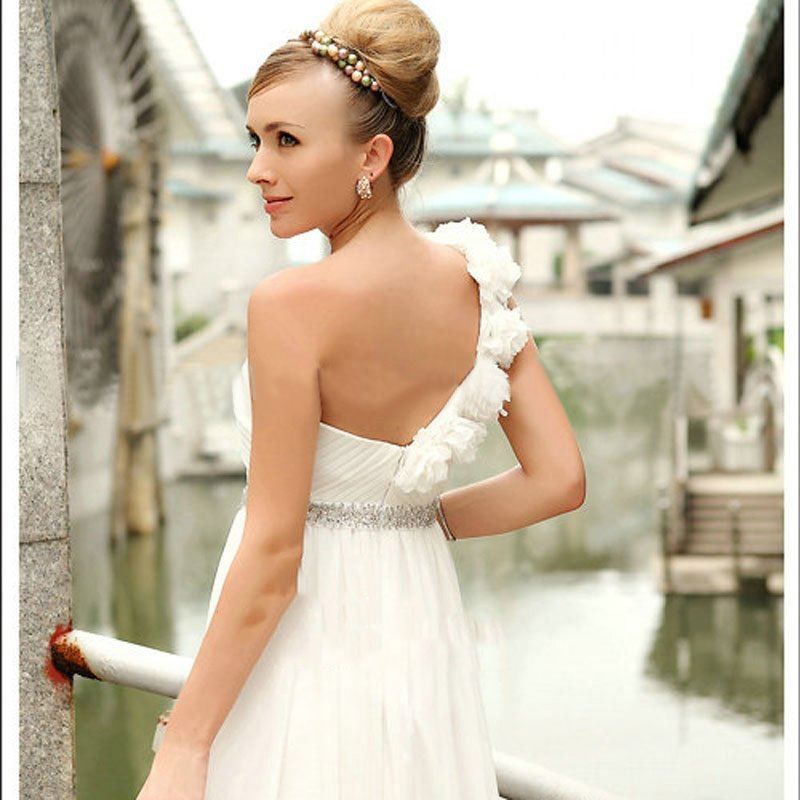 Hot-sale and Wholesale Elegant A-line One-shoulder Chiffon Evening Gown DORIS 30243#MOQ 1 Pc